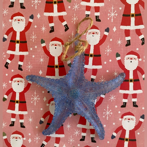 Beach Blue Glass Starfish Christmas Tree Ornament Pearl Nautical Beach Tropical - Picture 2 of 2
